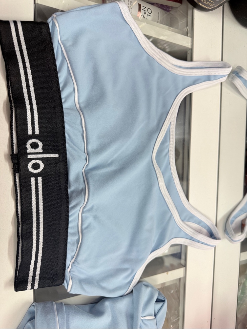 Light Blue Crop Sports Bra with Black Contrast Band